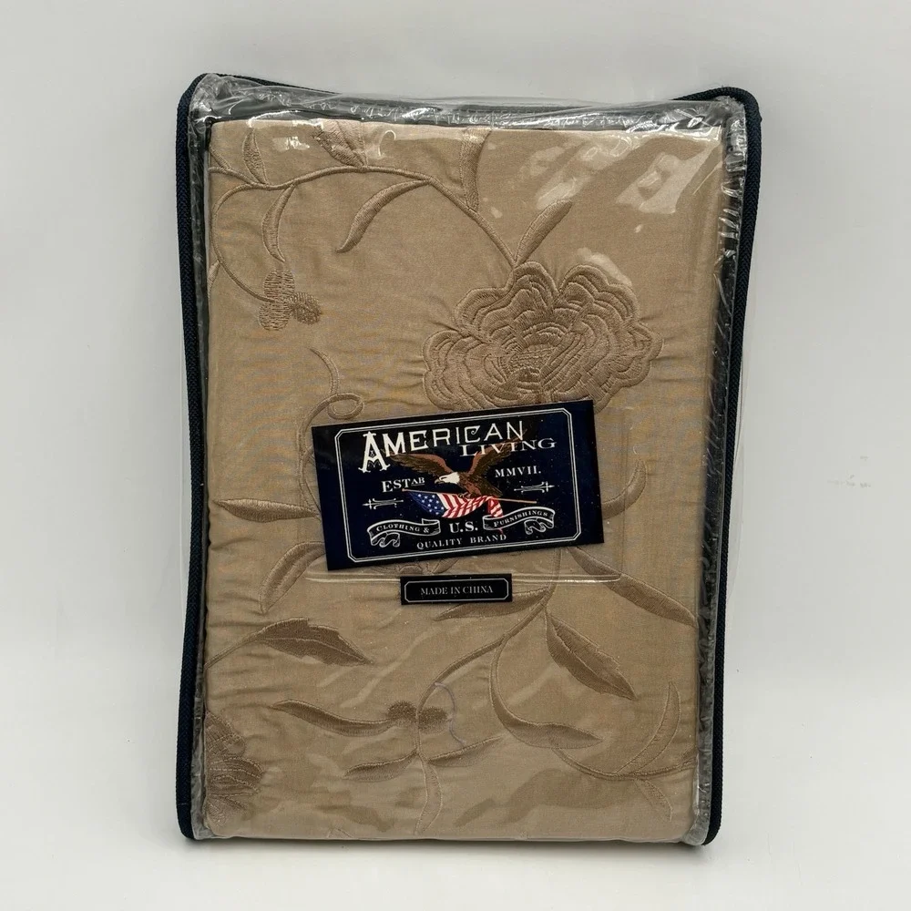 American Living Duchess Embroidery Kingston‎ Window Valance 112x16 Oyster Tan